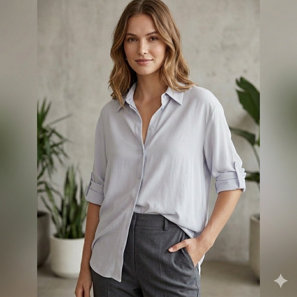 NWT Aritzia Babaton Collective Button Up Shirt Roll Sleeve (Cruise Blue) Medium